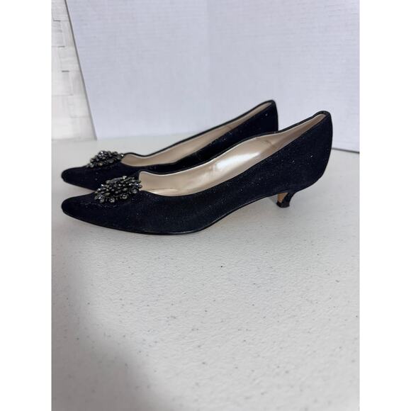 "CAPARROS" Vintage Black Pumps W/Bling Accents Size 6.5 Dress Shoe Slip On Sexy - Picture 5 of 10